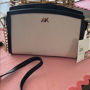 Anne Klein Cream and Black Crossbody with Gold AK Detail